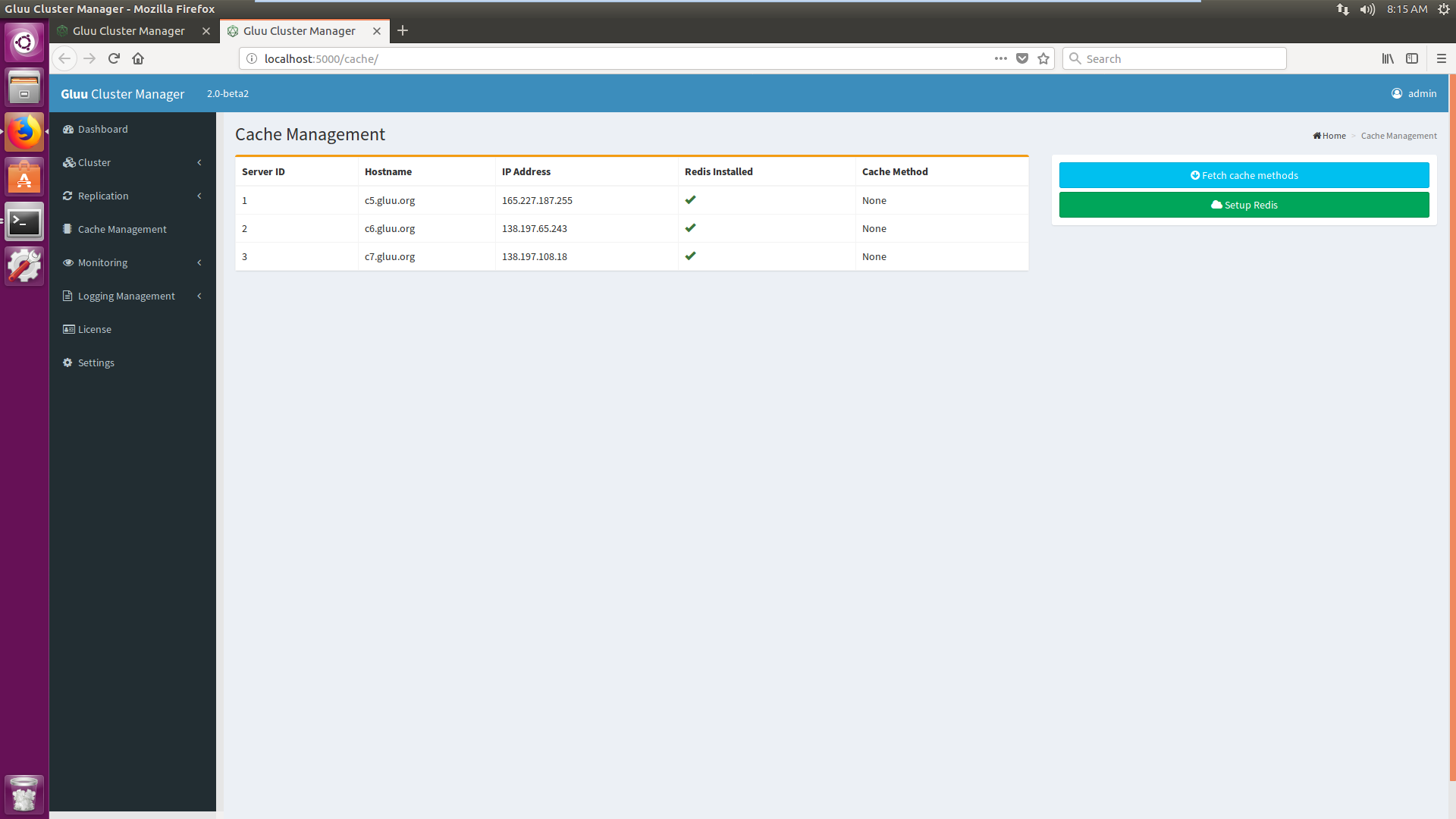 Successful Cache Management Installation