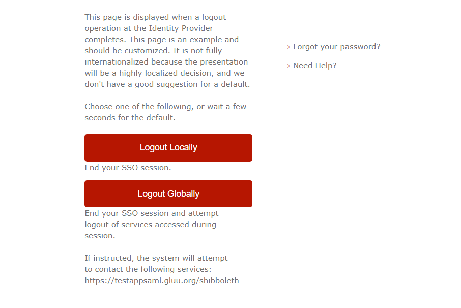 SAML2 SLO logout confirmation page