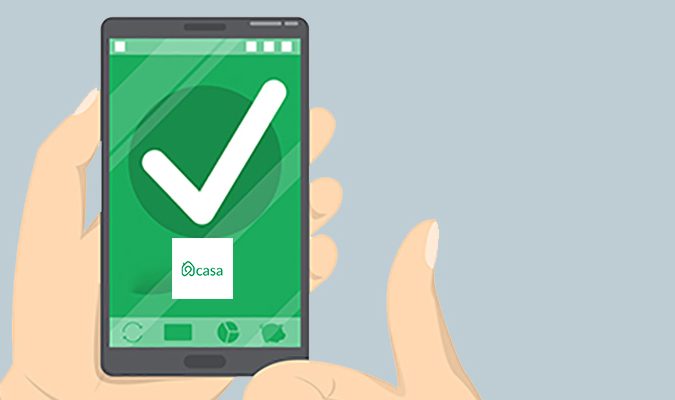 Mobile payment approved. Green checkmark on the smartphone screen. Pay in the internet. Money transaction successful. Isolated vector illustration in cartoon style